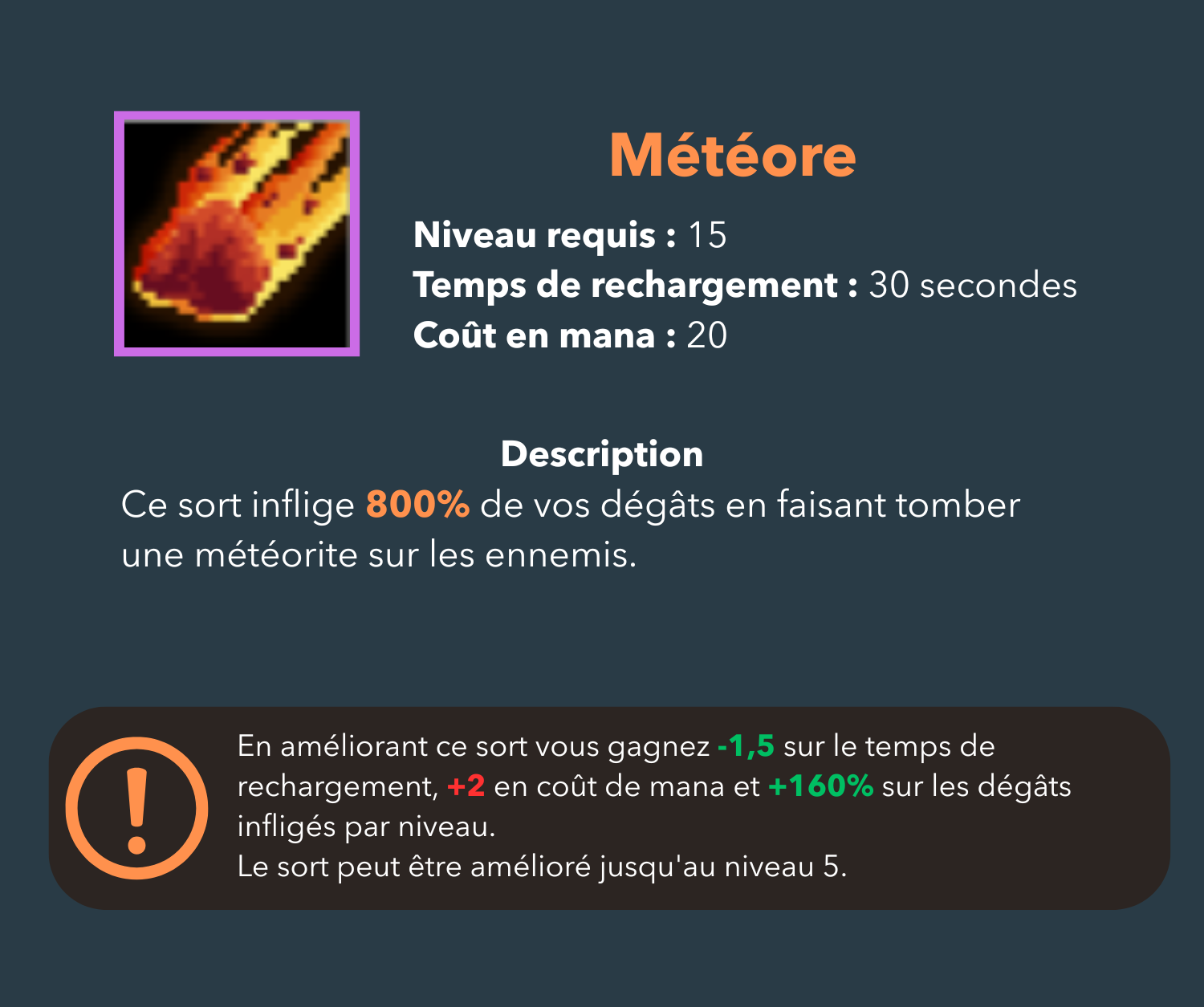 Météore, sort niveau 15, mage